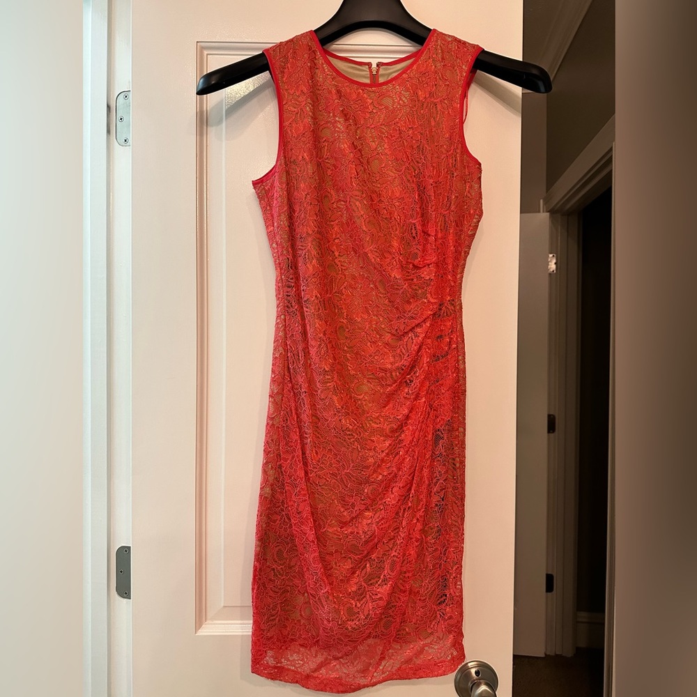 Vince Camuto Coral Pink Lace Dress Size 2